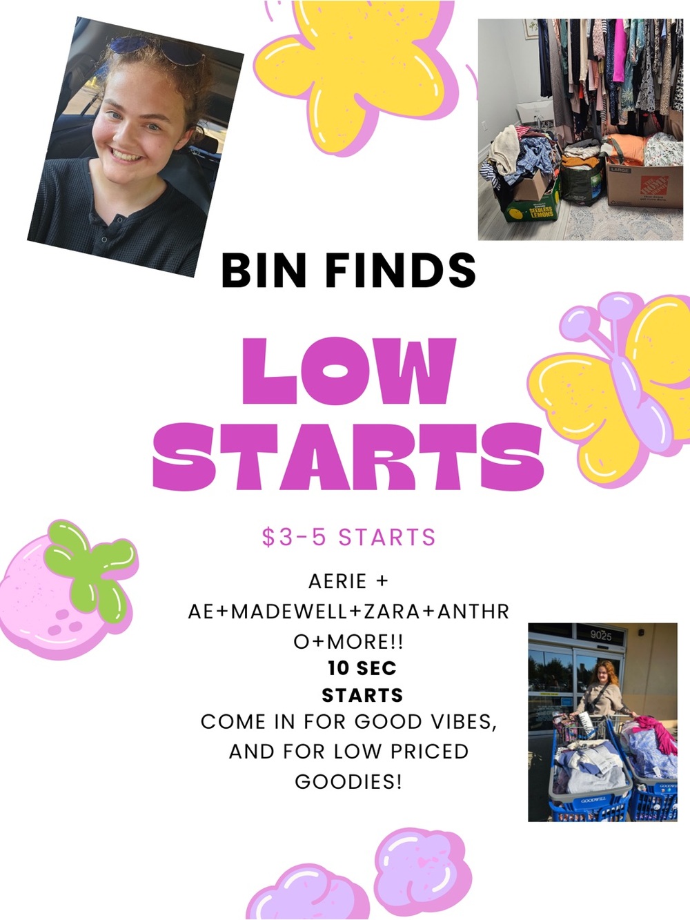 Bin Finds Sale Poster - Purple & Yellow Graphic